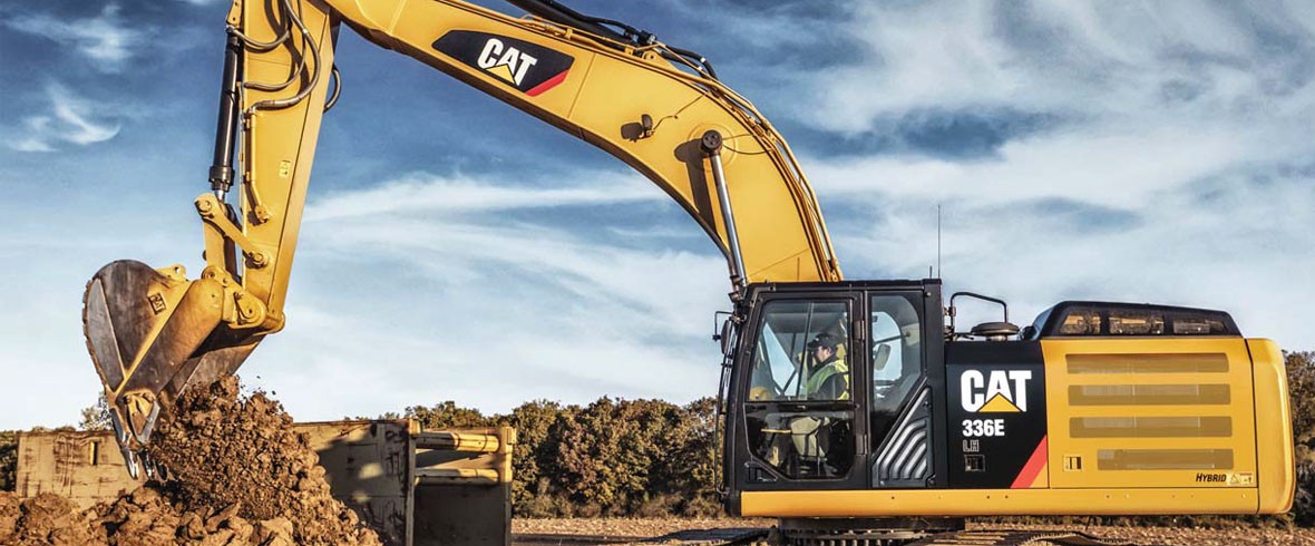 Caterpillar 336E excavator by Eltrak performing earthmoving work on construction site.