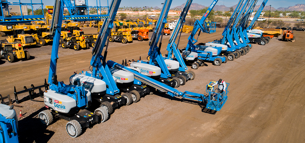 rental equipment lined up in Apache Junction Yard