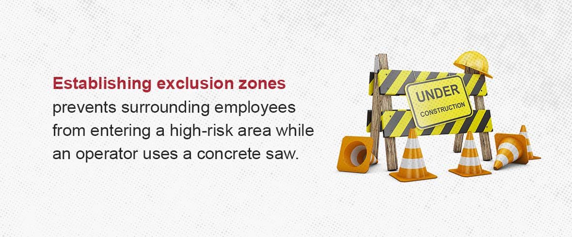 Establishing exclusion zones prevents surrounding employees from entering a high-risk area while an operator uses a concrete saw.