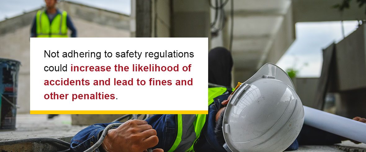 Not adhering to safety regulations could increase the likelihood of accidents and lead to fines and other penalties.
