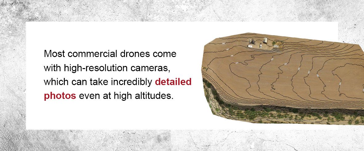 Most commercial drones come with high-resolution cameras, which can take incredibly detailed photos even at high altitudes.