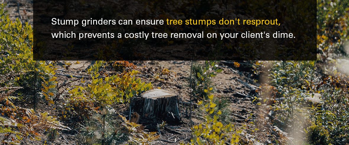 Stump grinders can ensure tree stumps don't resprout, which prevents a costly tree removal on your client's dime.